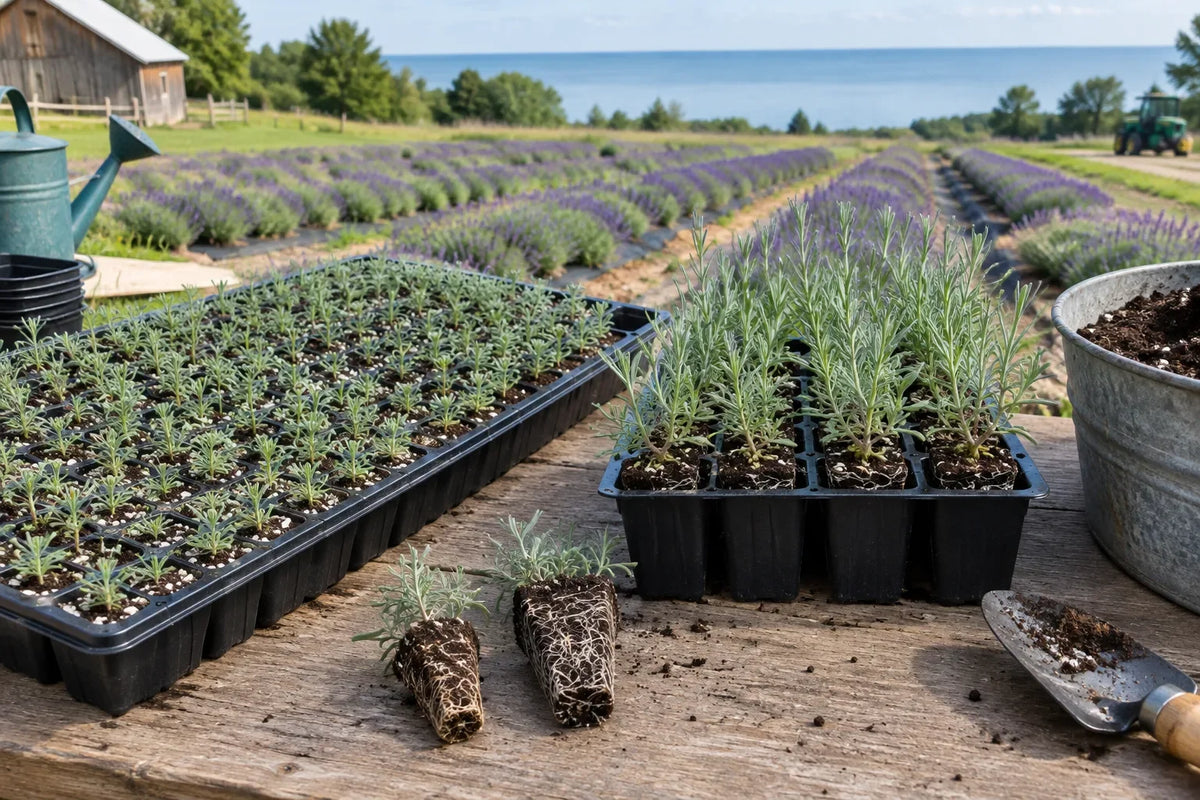 Lavender Plugs: 72-Cell vs 20-Cell, Potting Up & Field Planting at Great Lakes Lavender Farm