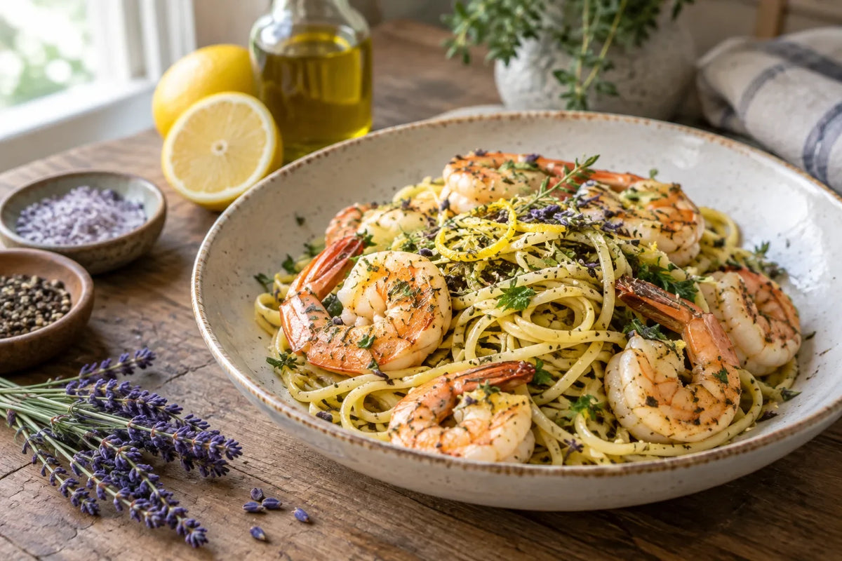 Lemon Herbes de Provence Shrimp Linguine: the finished dish (AI-generated food photo)