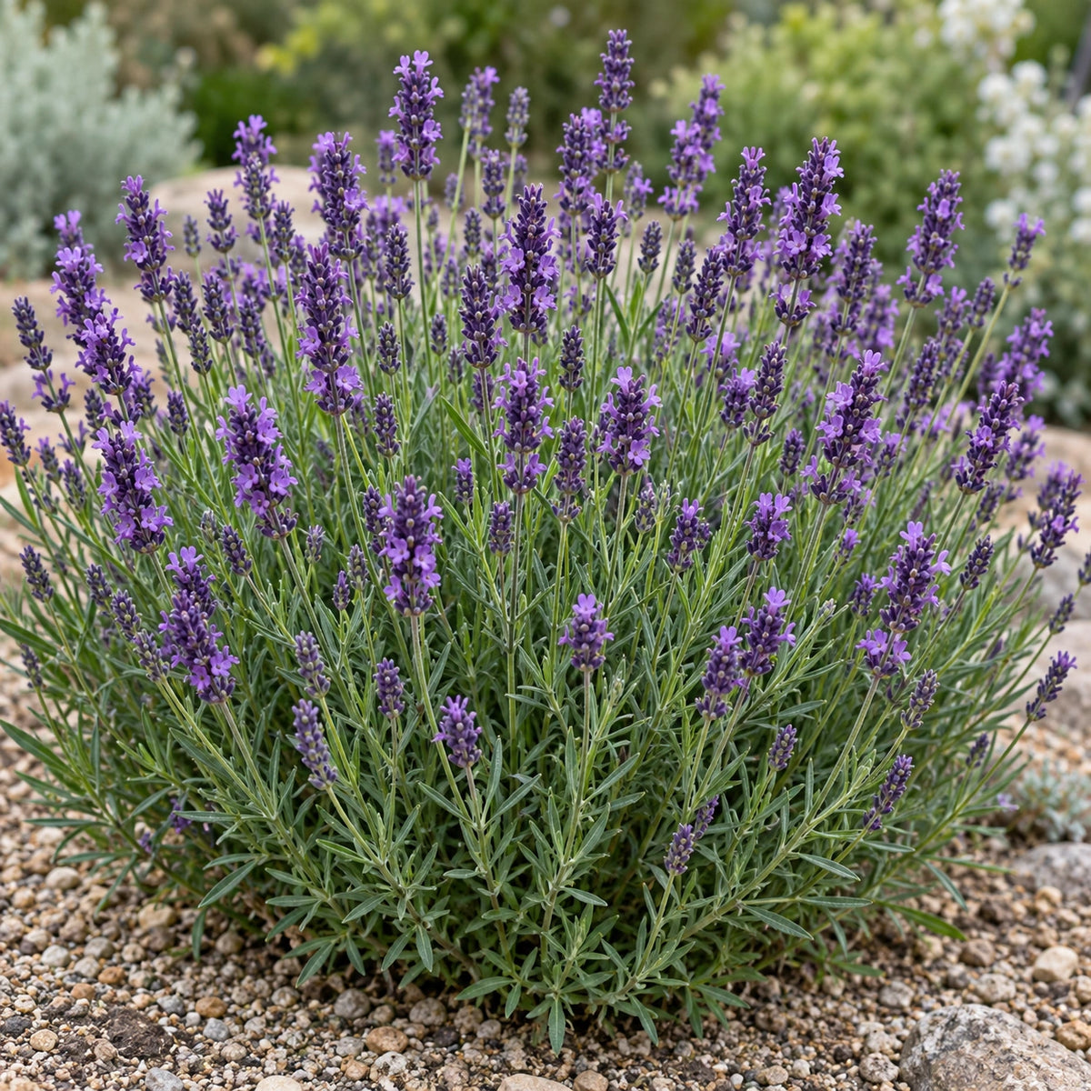 AI-generated illustration of mature La Diva Vintage Amethyst Lavender in bloom; not the size supplied.
