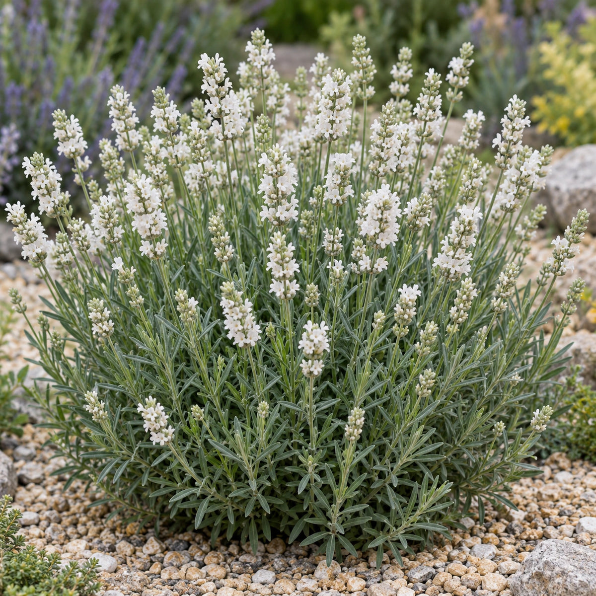 AI-generated illustration of mature KERBEEWHITE Lavender in bloom; not the size supplied.