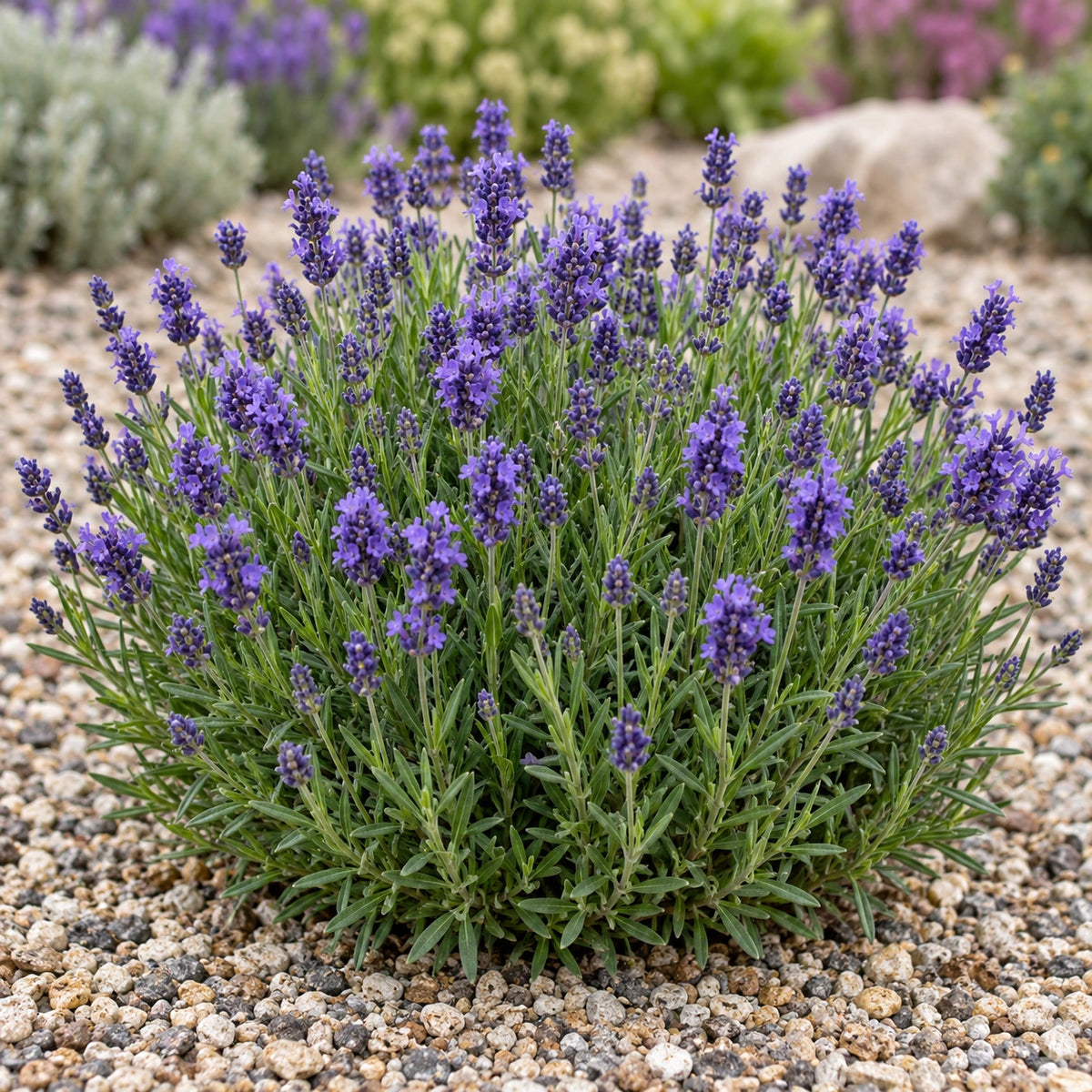 AI-generated illustration of mature 150GY007 Lavender in bloom; not the size supplied.