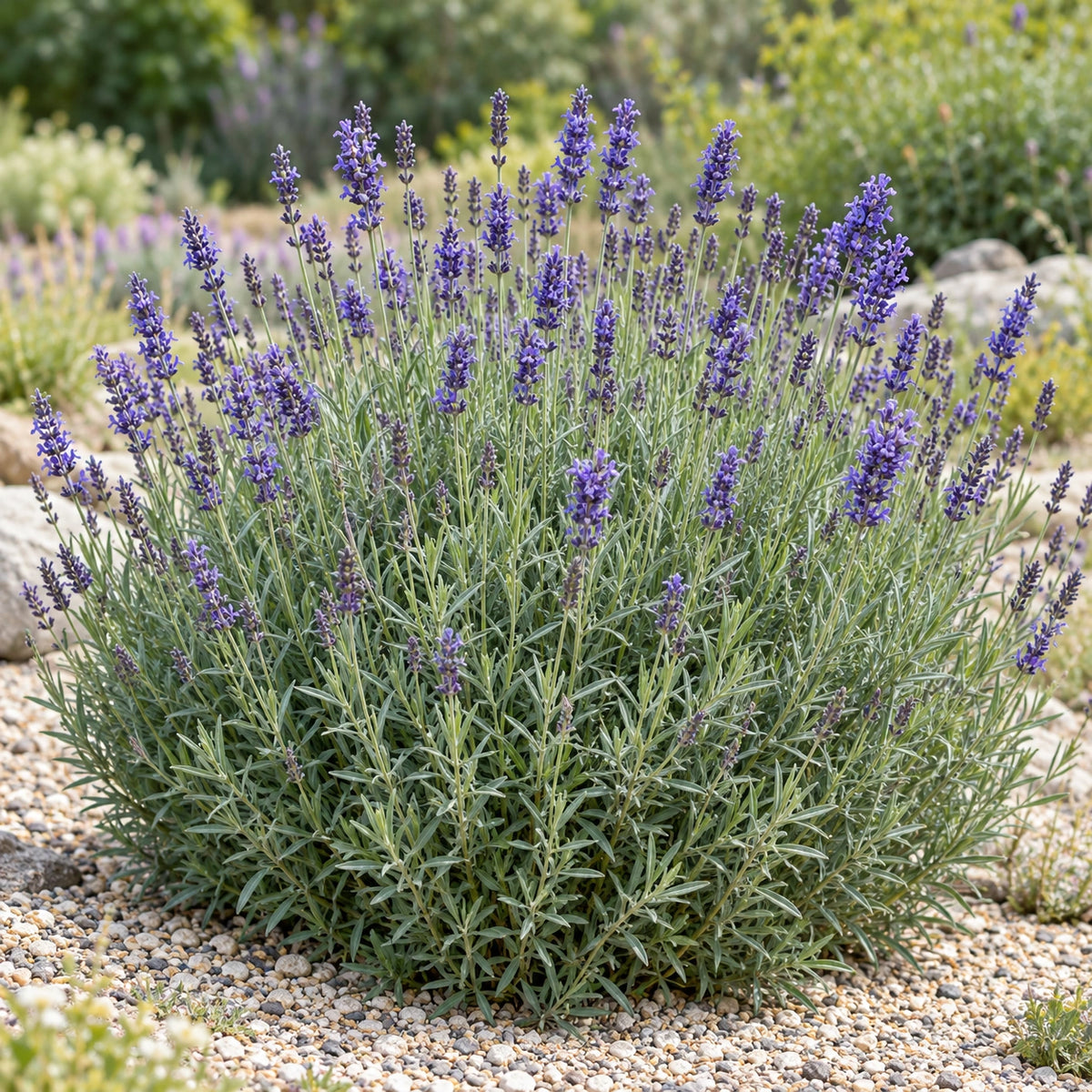 AI-generated illustration of mature Dutch Lavender in bloom; not the size supplied.