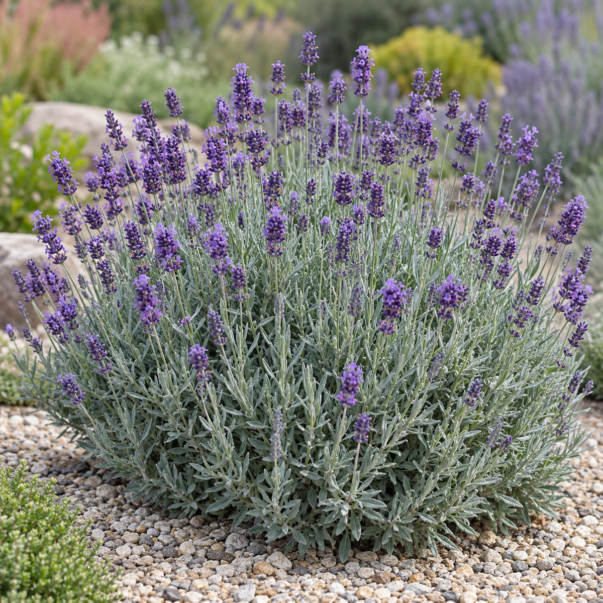 AI-generated illustration of mature Eola Lavender in bloom; not the size supplied.