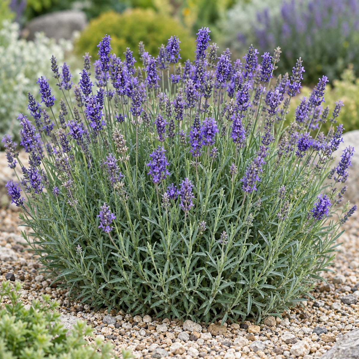 AI-generated illustration of mature Blue Cushion Lavender in bloom; not the size supplied.
