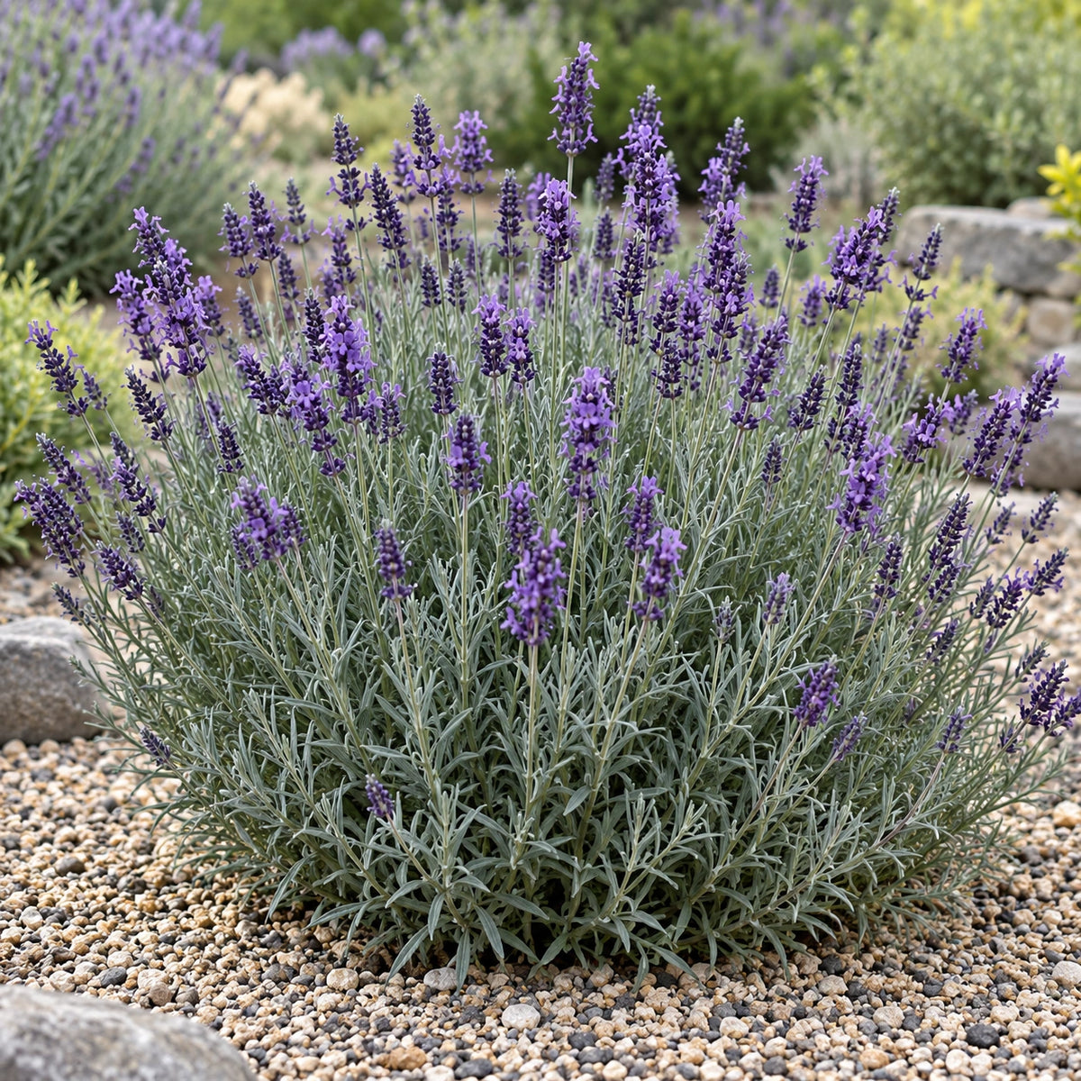 AI-generated illustration of mature Gray Lady Lavender in bloom; not the size supplied.
