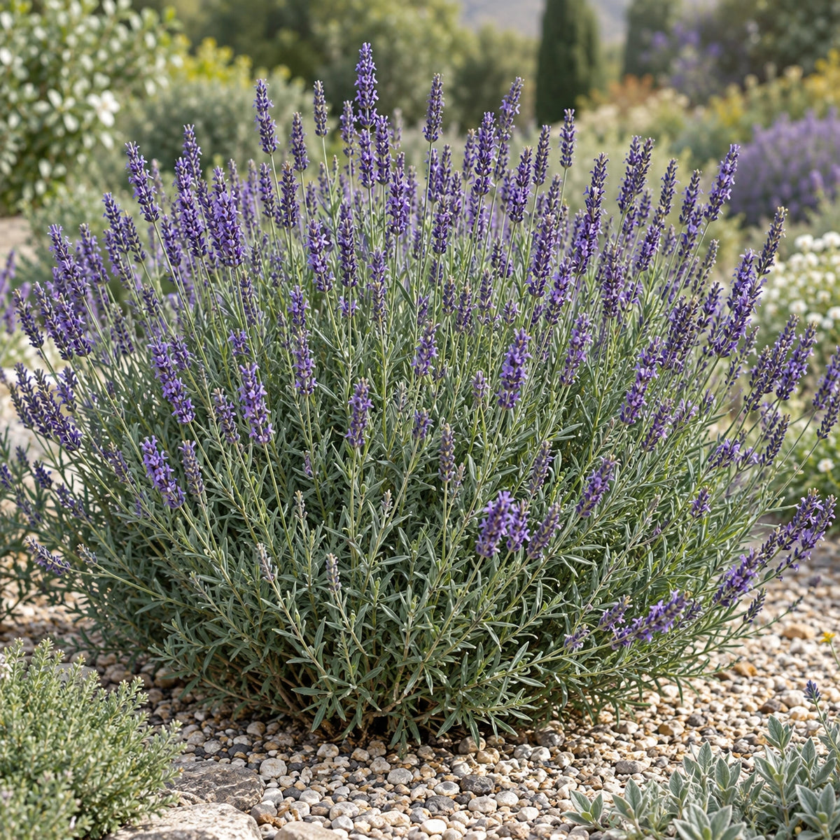 AI-generated illustration of mature Sussex Lavender in bloom; not the size supplied.