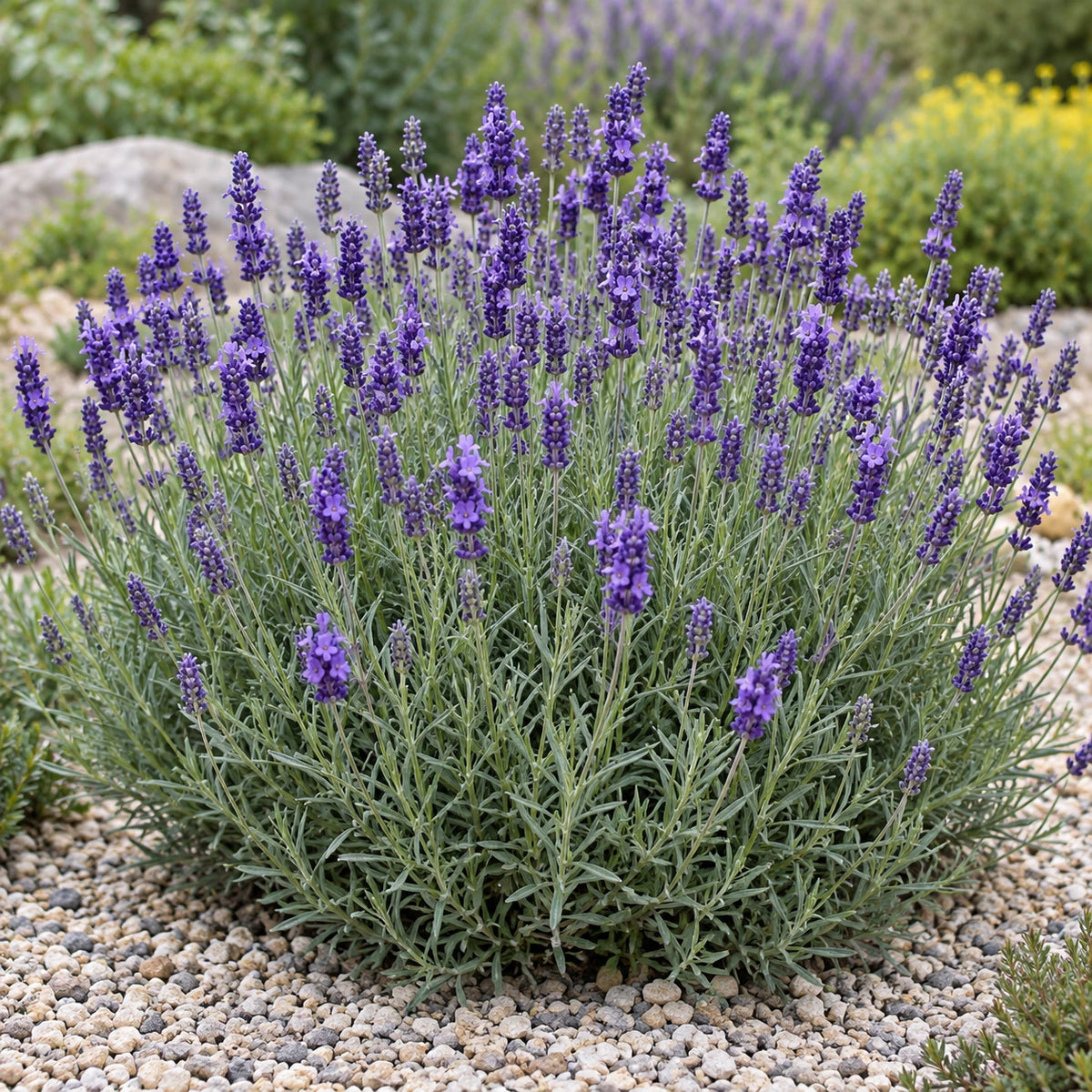 AI-generated illustration of mature Blue Mountain Lavender in bloom; not the size supplied.