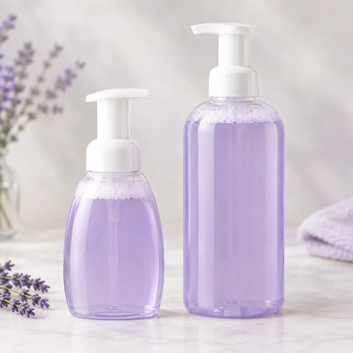 Lavender Lake Ontario Foaming Hand Soap, light purple soap in two pump bottles with lavender
