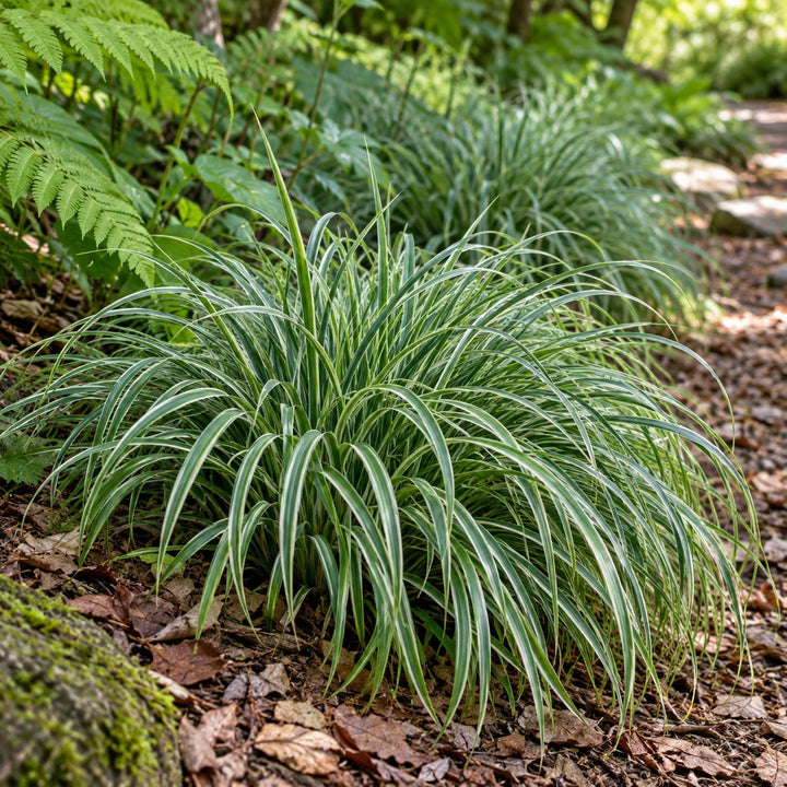 Noble Native woodland sedge with fine arching green blades in a shady bed