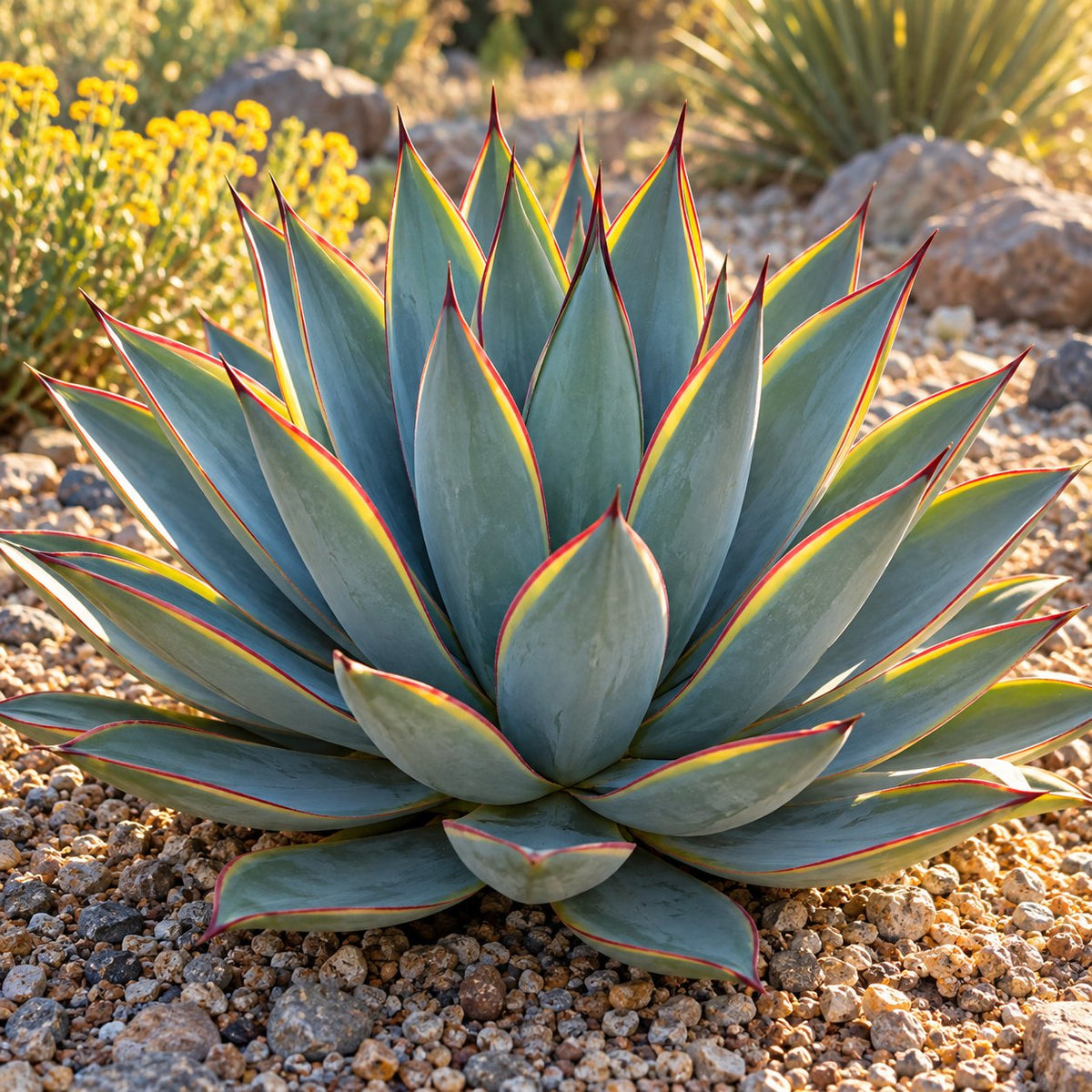 Blue Glow Agave: A Single Blue Rosette With Glowing Red Edges