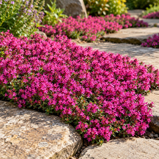 Coccineus Creeping Thyme: A Magenta Mat Beneath the Lavender