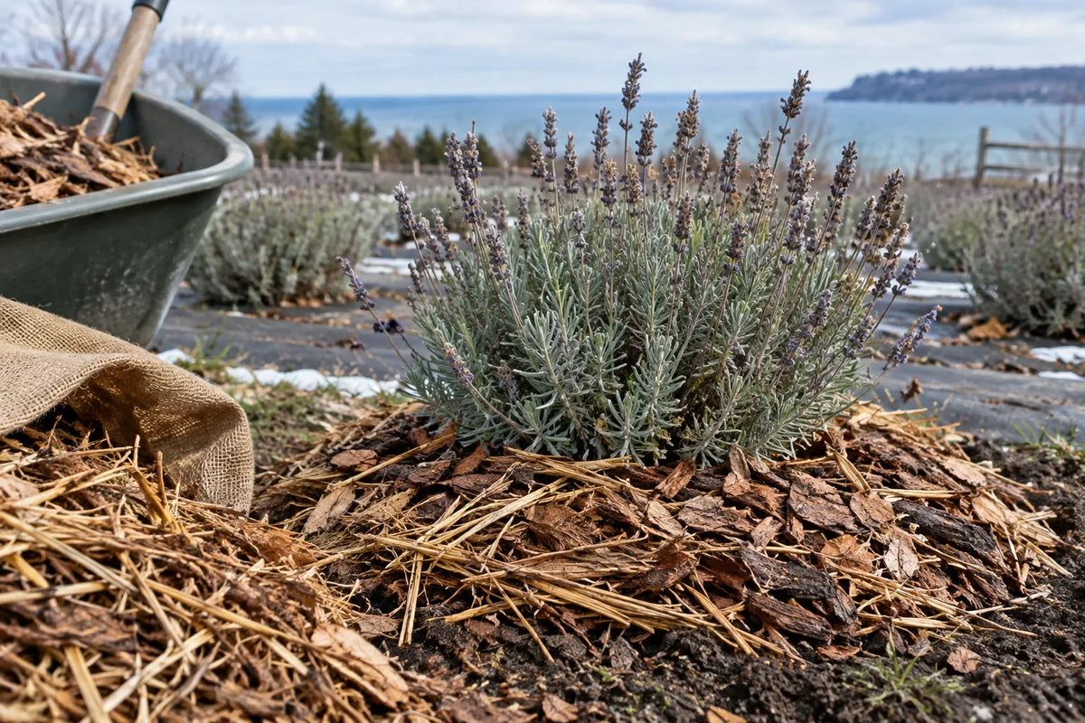 Diagram of correct mulching for lavender winter protection