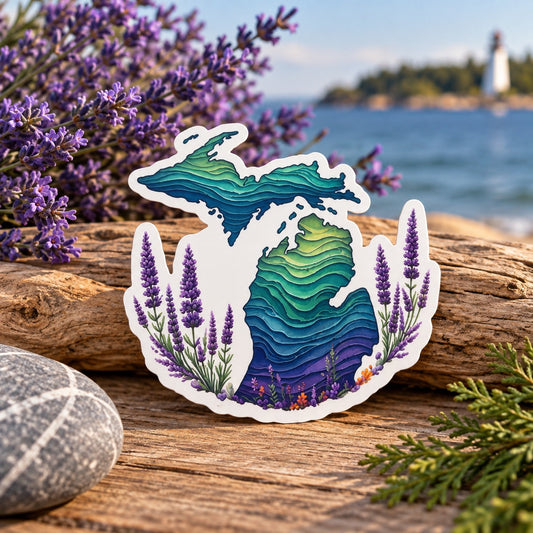Michigan Waves Lavender Sticker: Lake Waves Meet Lavender Sprigs