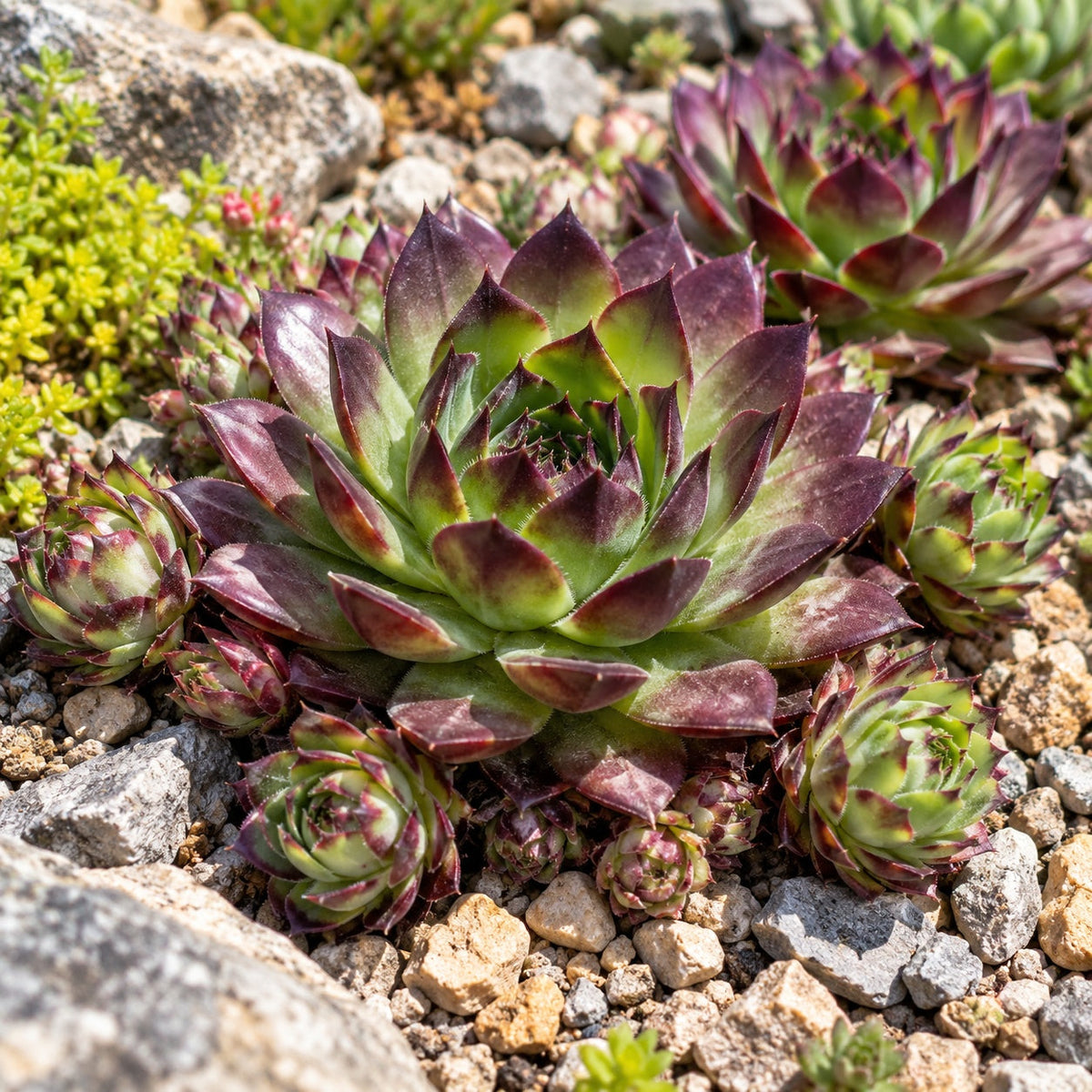 Purple Beauty Hen and Chicks: Purple-Tipped Stars Among Lavender