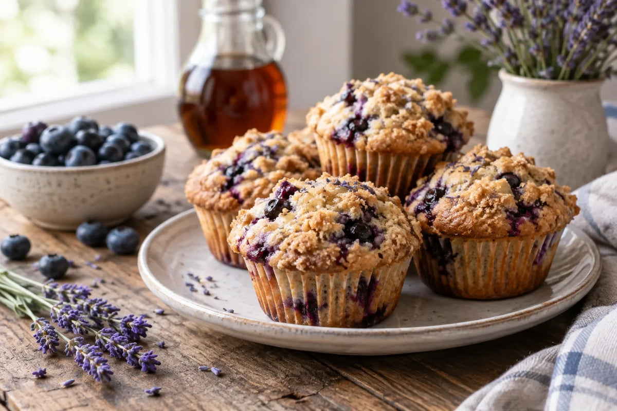 Blueberry Lavender Crumble Muffins: the finished dish (AI-generated food photo)