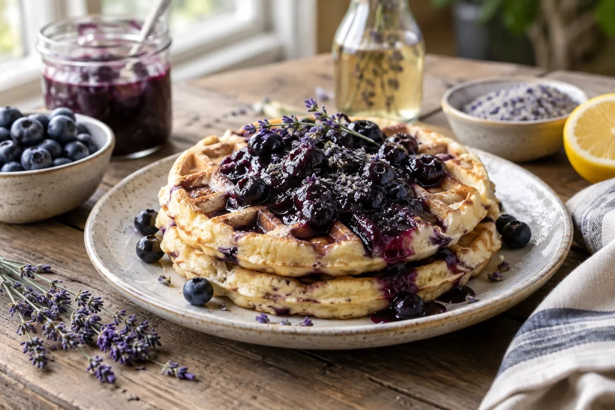 Blueberry Lavender Waffles with Quick Blueberry Compote: the finished dish (AI-generated food photo)
