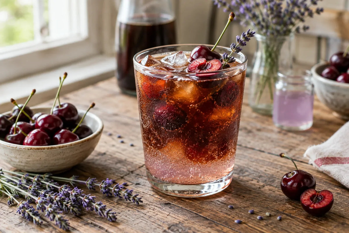 Cherry Lavender Cold Brew Tonic: the finished dish (AI-generated food photo)