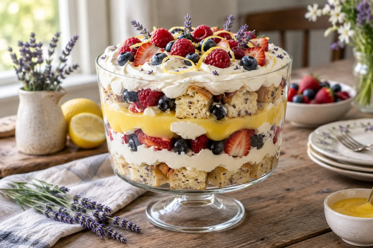 Easter Lemon Lavender Berry Trifle: the finished dish (AI-generated food photo)