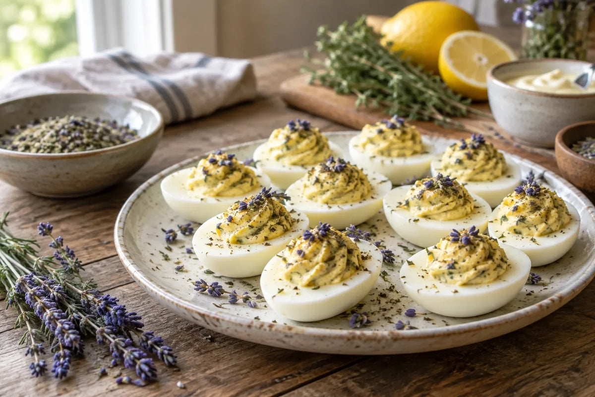 Herbes de Provence Deviled Eggs: the finished dish (AI-generated food photo)