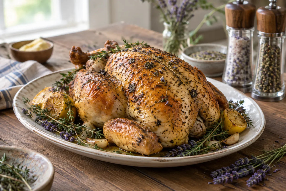Herbes de Provence Honey Roast Chicken: the finished dish (AI-generated food photo)
