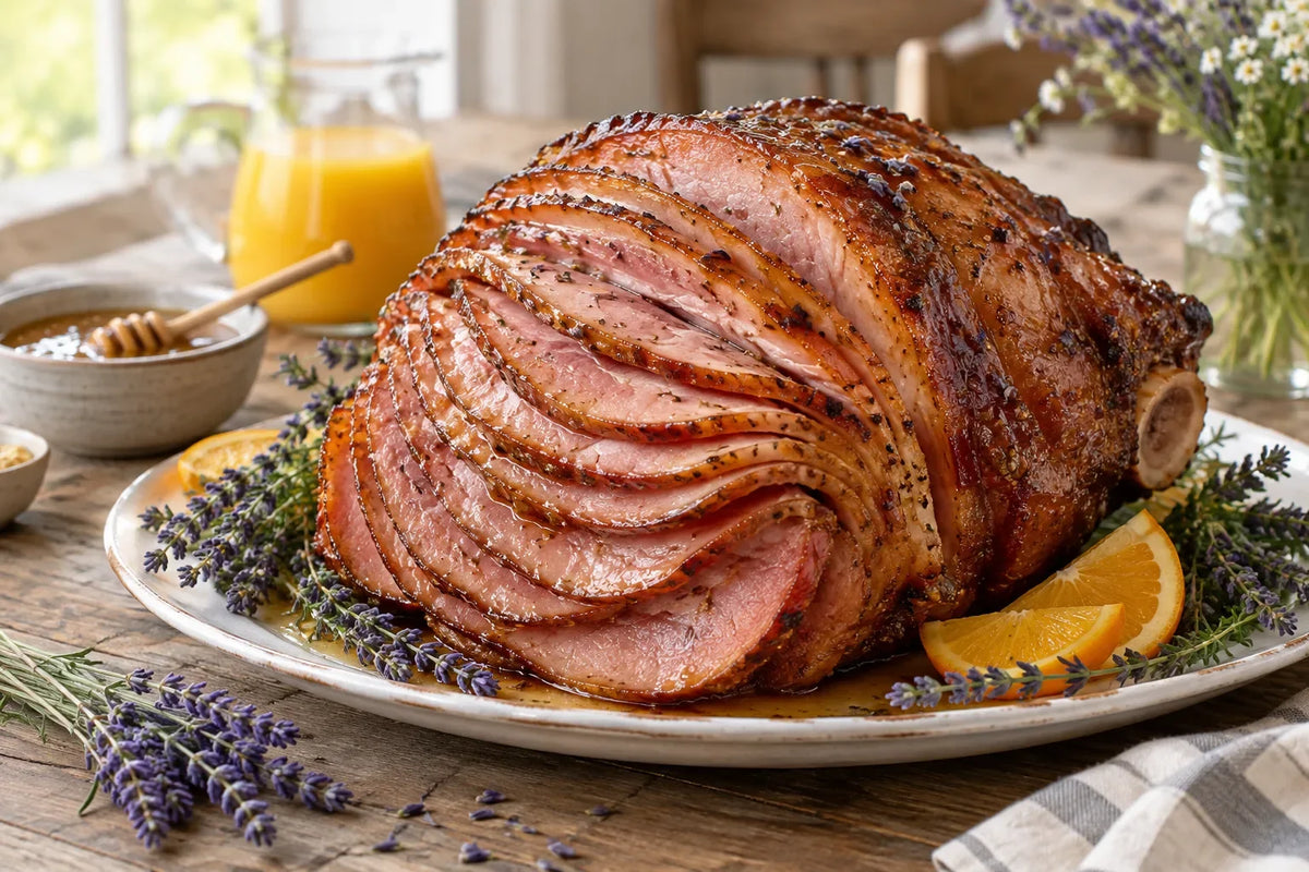 Honey Lavender Glazed Easter Ham: the finished dish (AI-generated food photo)