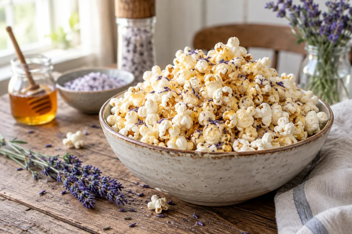 Honey Lavender Kettle Popcorn: the finished dish (AI-generated food photo)