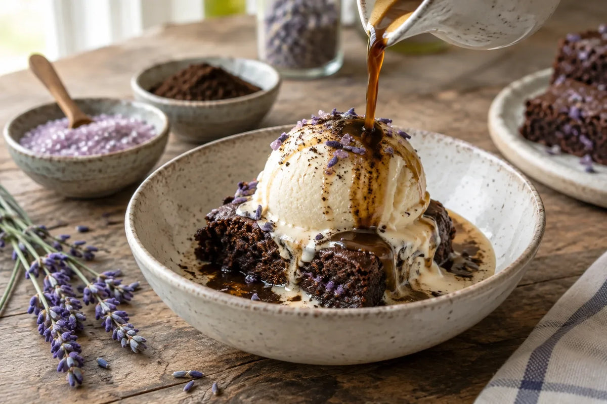 Lavender Brownie Affogato: the finished dish (AI-generated food photo)