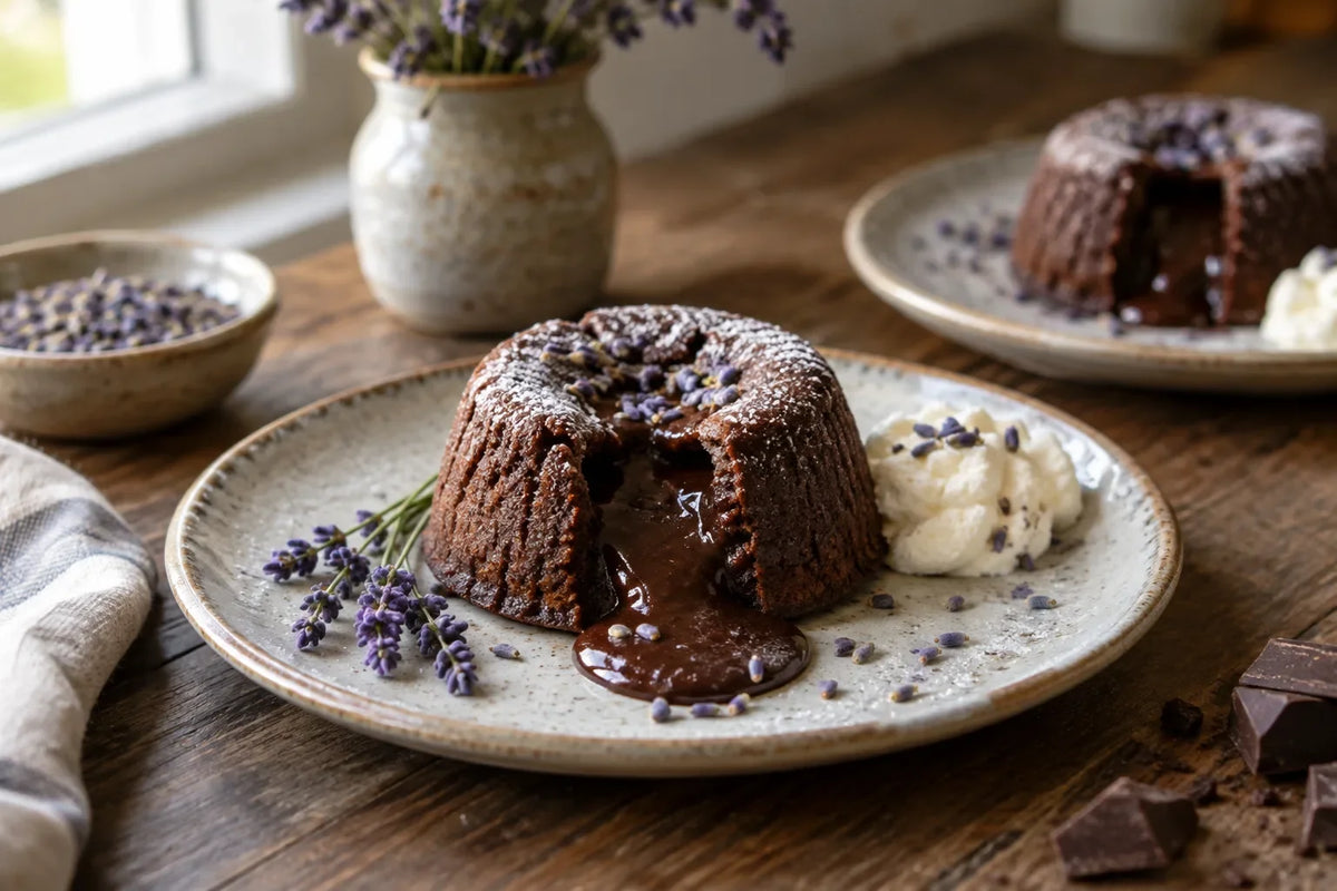 Lavender Chocolate Lava Cakes: the finished dish (AI-generated food photo)