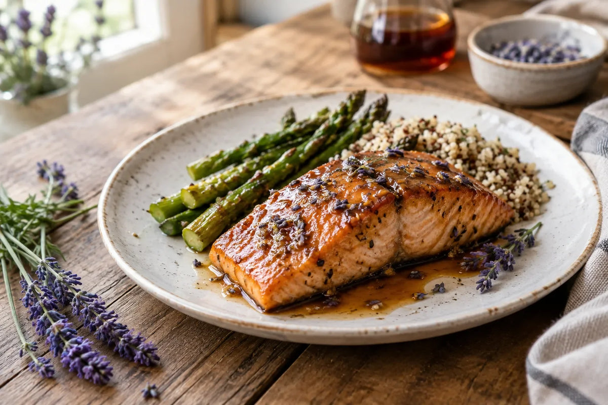 Maple Lavender Glazed Salmon: the finished dish (AI-generated food photo)