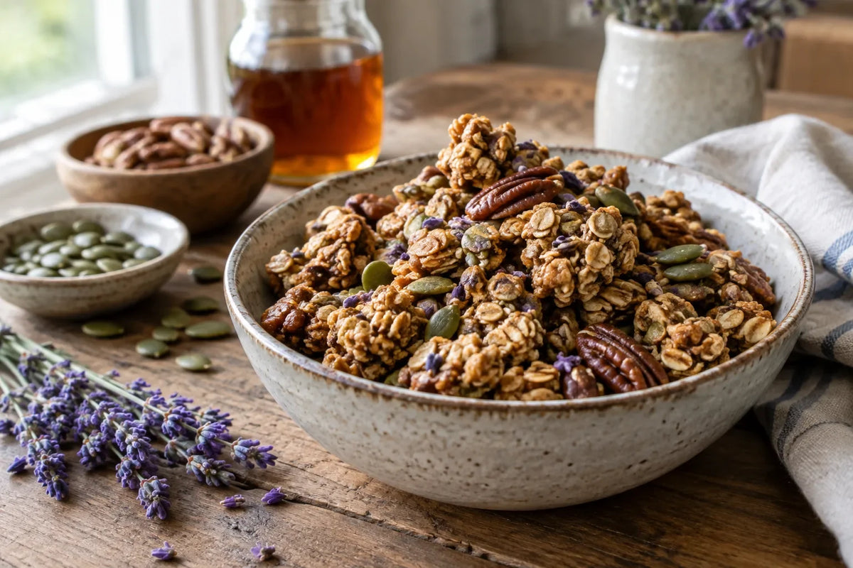 Maple Lavender Lake Day Granola Clusters: the finished dish (AI-generated food photo)