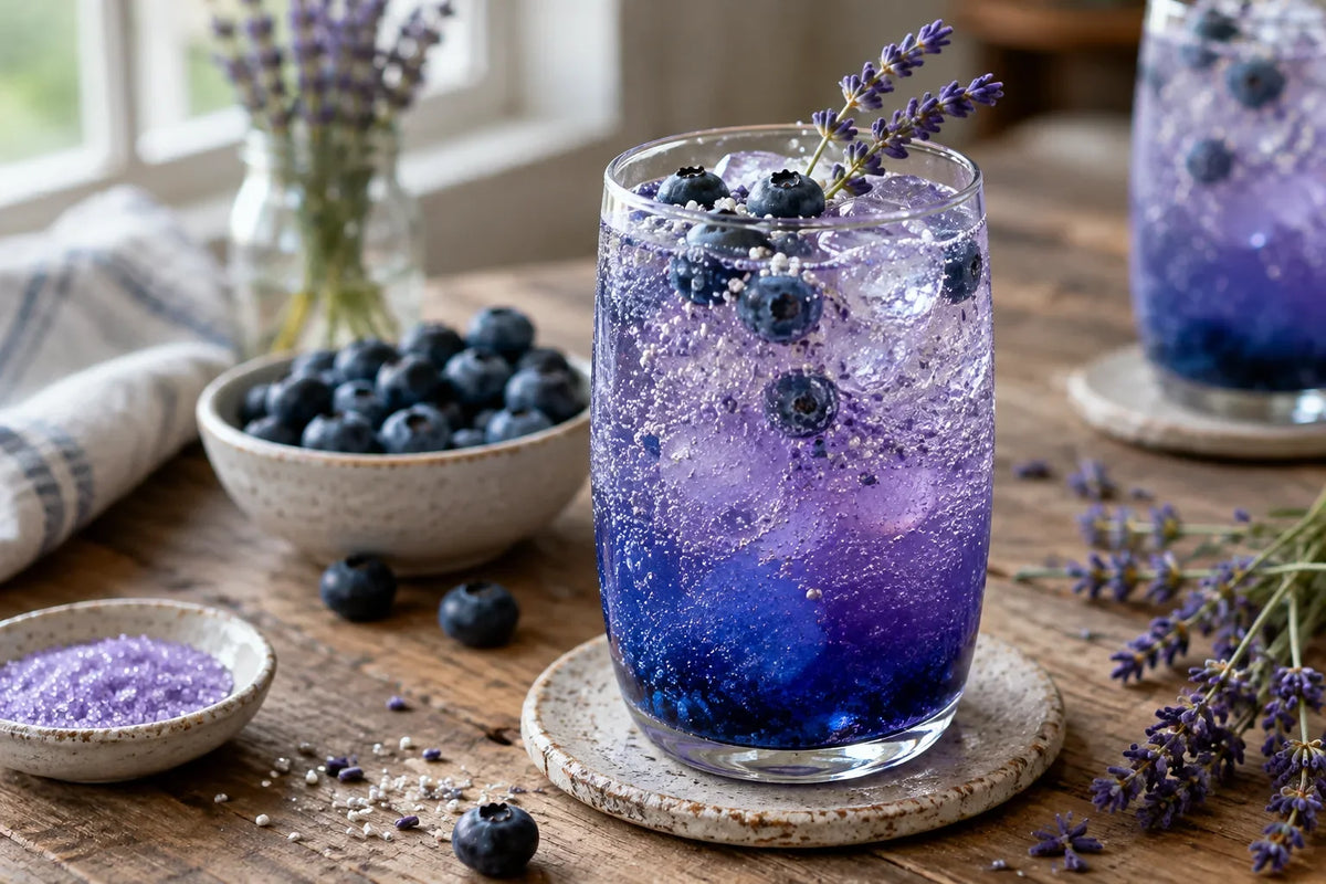 Midnight Blue Raspberry Lavender Sparkler: the finished dish (AI-generated food photo)