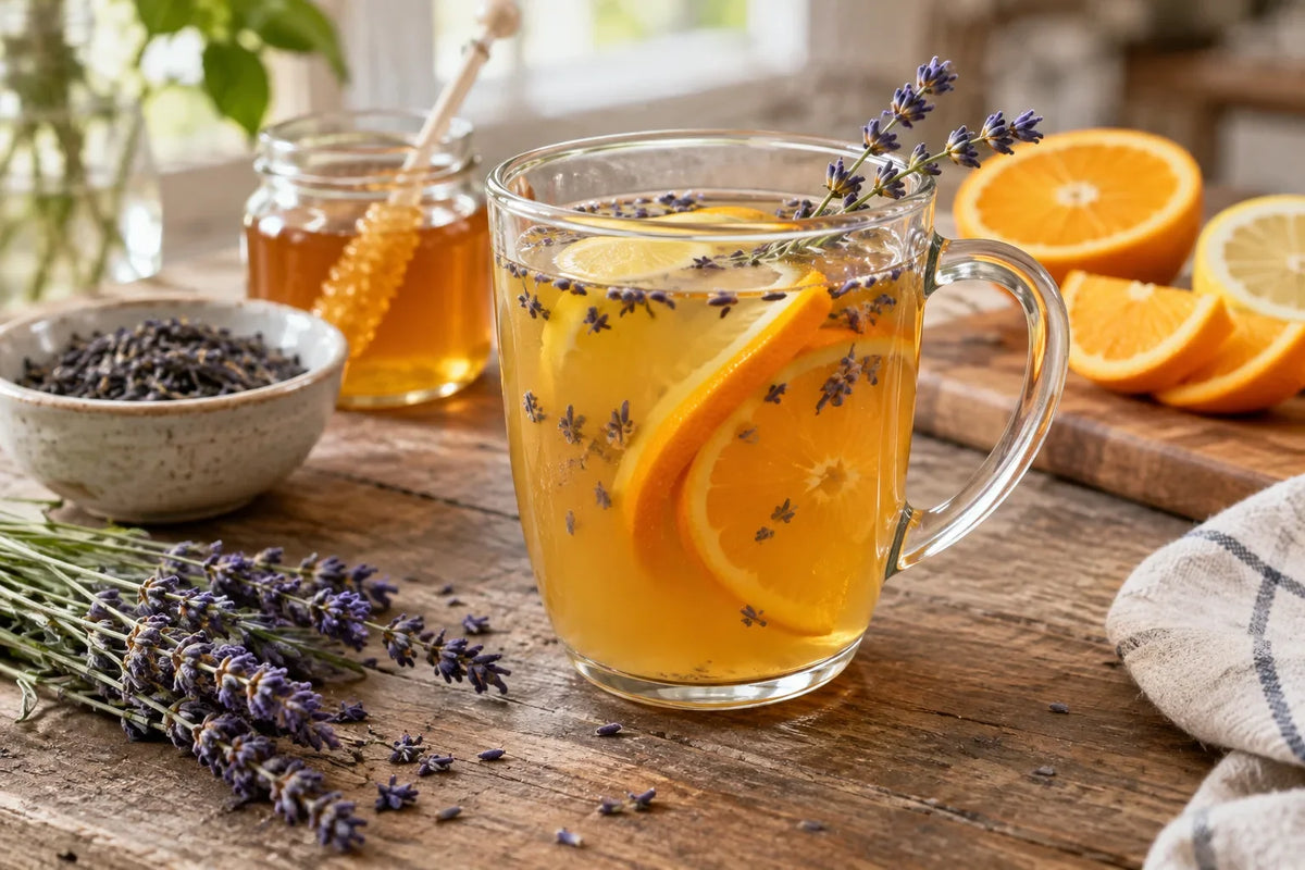 Orange Honey Lavender Tea Toddy: the finished dish (AI-generated food photo)
