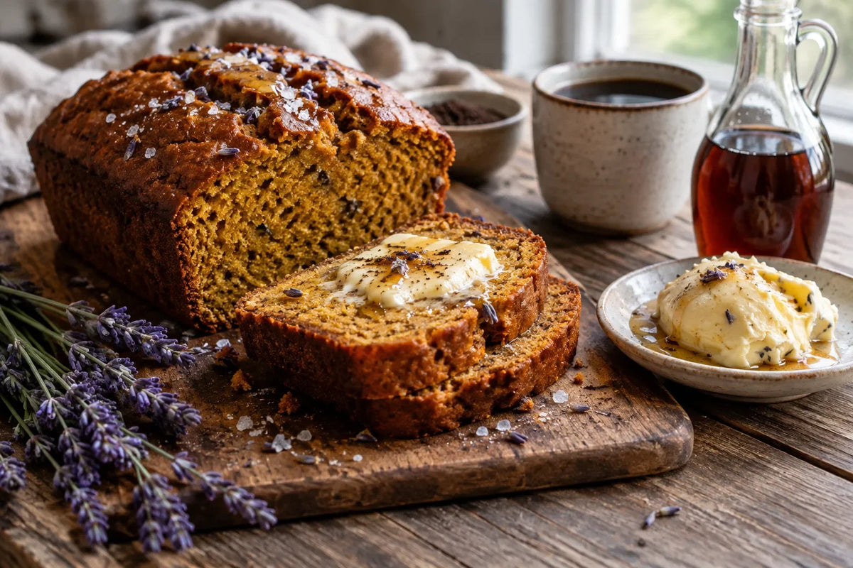 Pumpkin Lavender Bread with Maple Butter: the finished dish (AI-generated food photo)