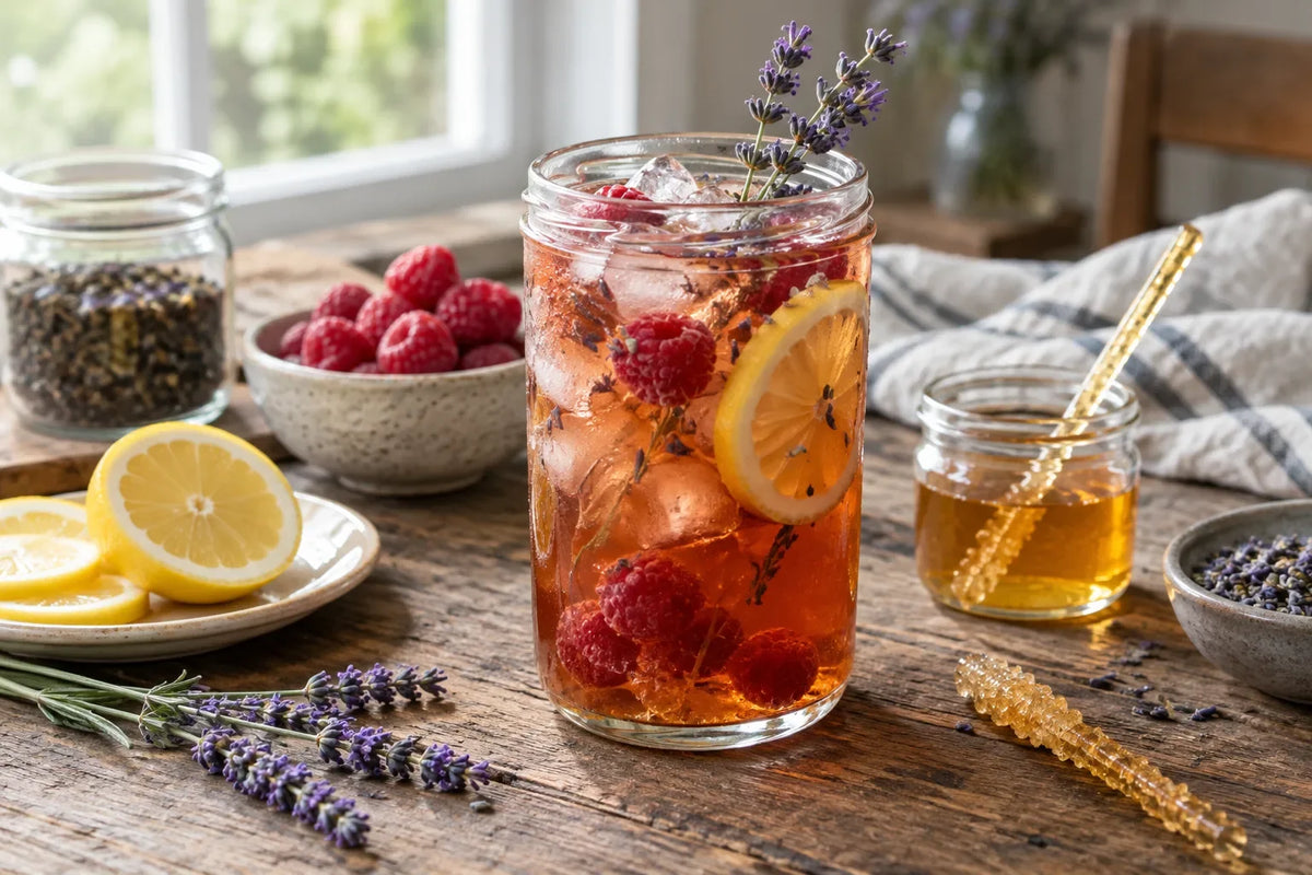 Raspberry Lavender Cold-Brew Iced Tea: the finished dish (AI-generated food photo)