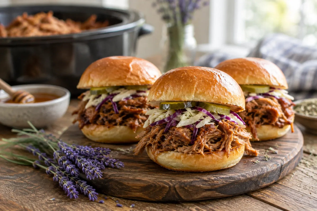Slow Cooker Maple Lavender Pulled Pork Sliders: the finished dish (AI-generated food photo)