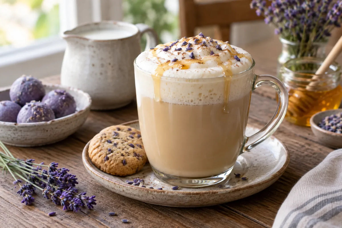 Spiced Chai Drink Bomb Latte with Honey Foam: the finished dish (AI-generated food photo)