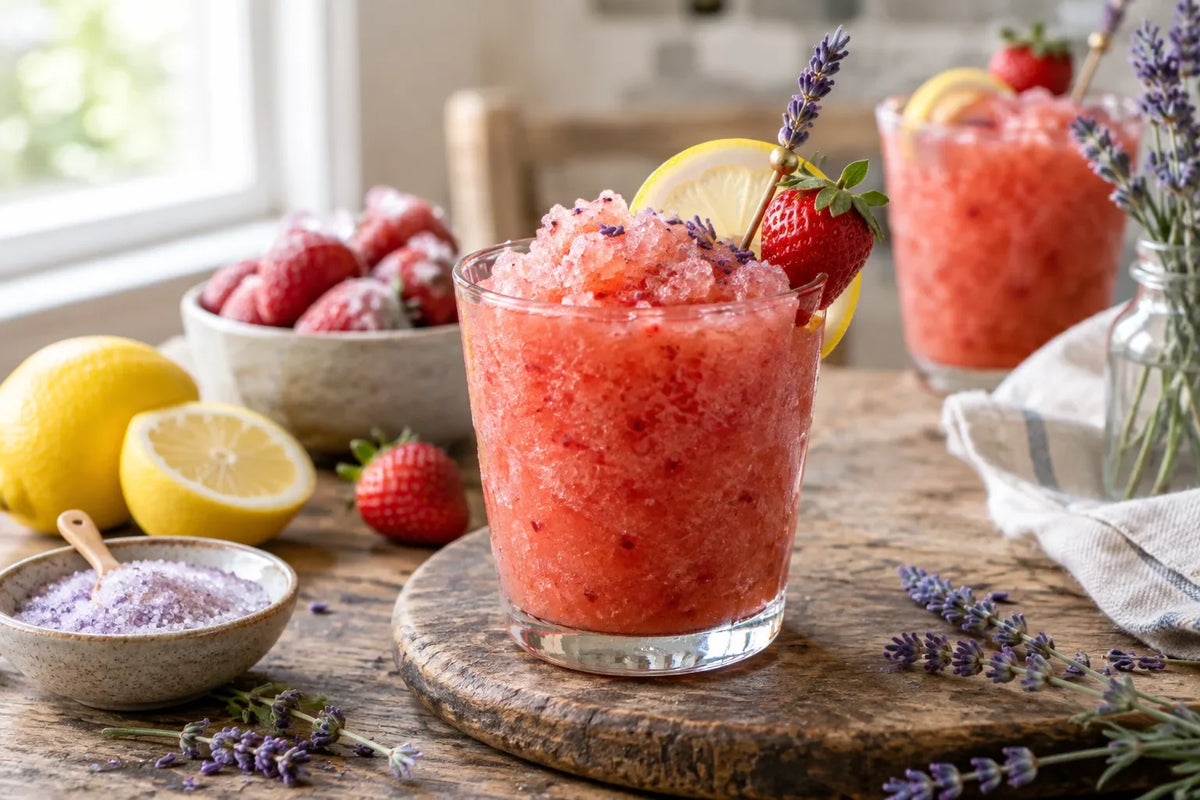 Strawberry Lavender Lemonade Slush: the finished dish (AI-generated food photo)