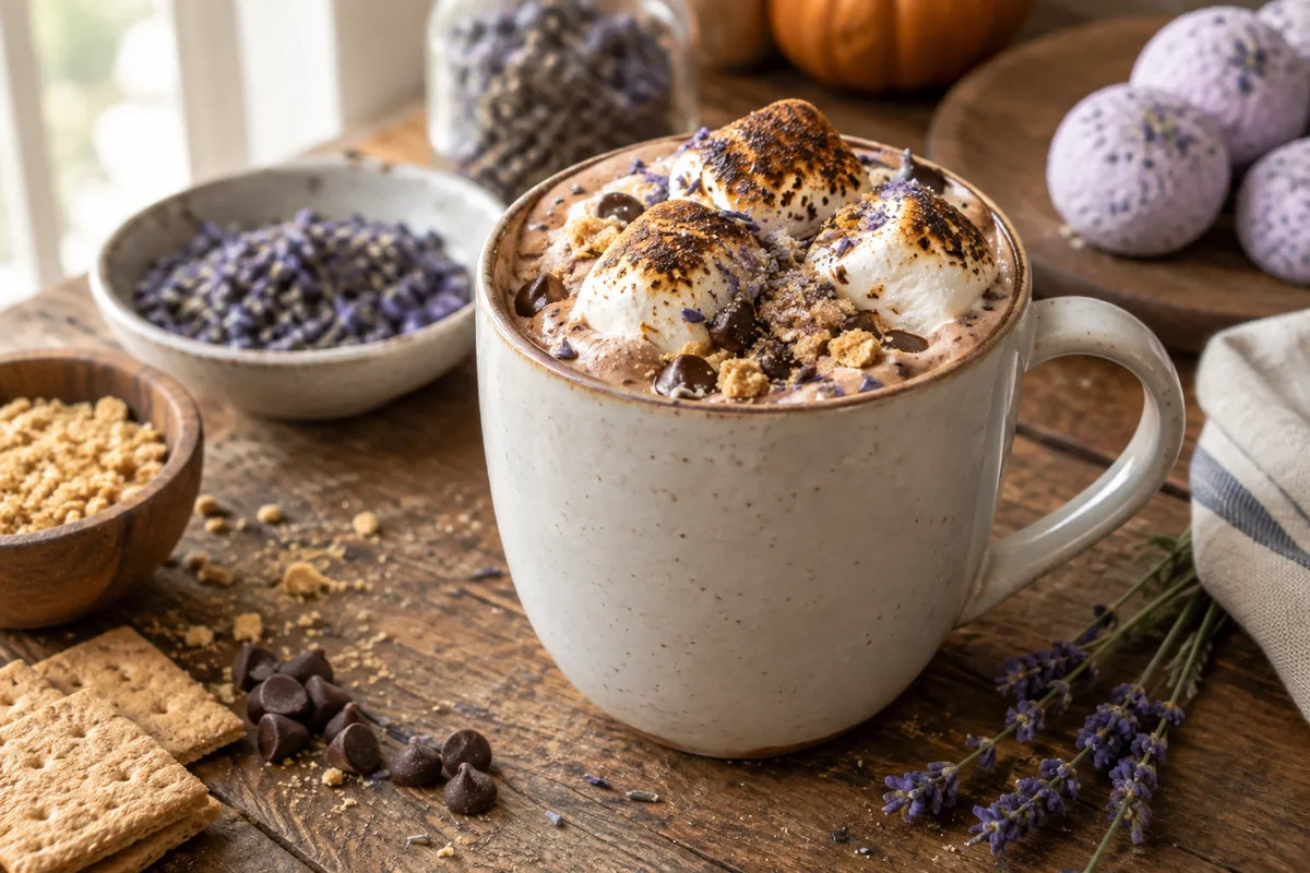 Toasted Marshmallow Pumpkin Spice Lavender Cocoa: the finished dish (AI-generated food photo)