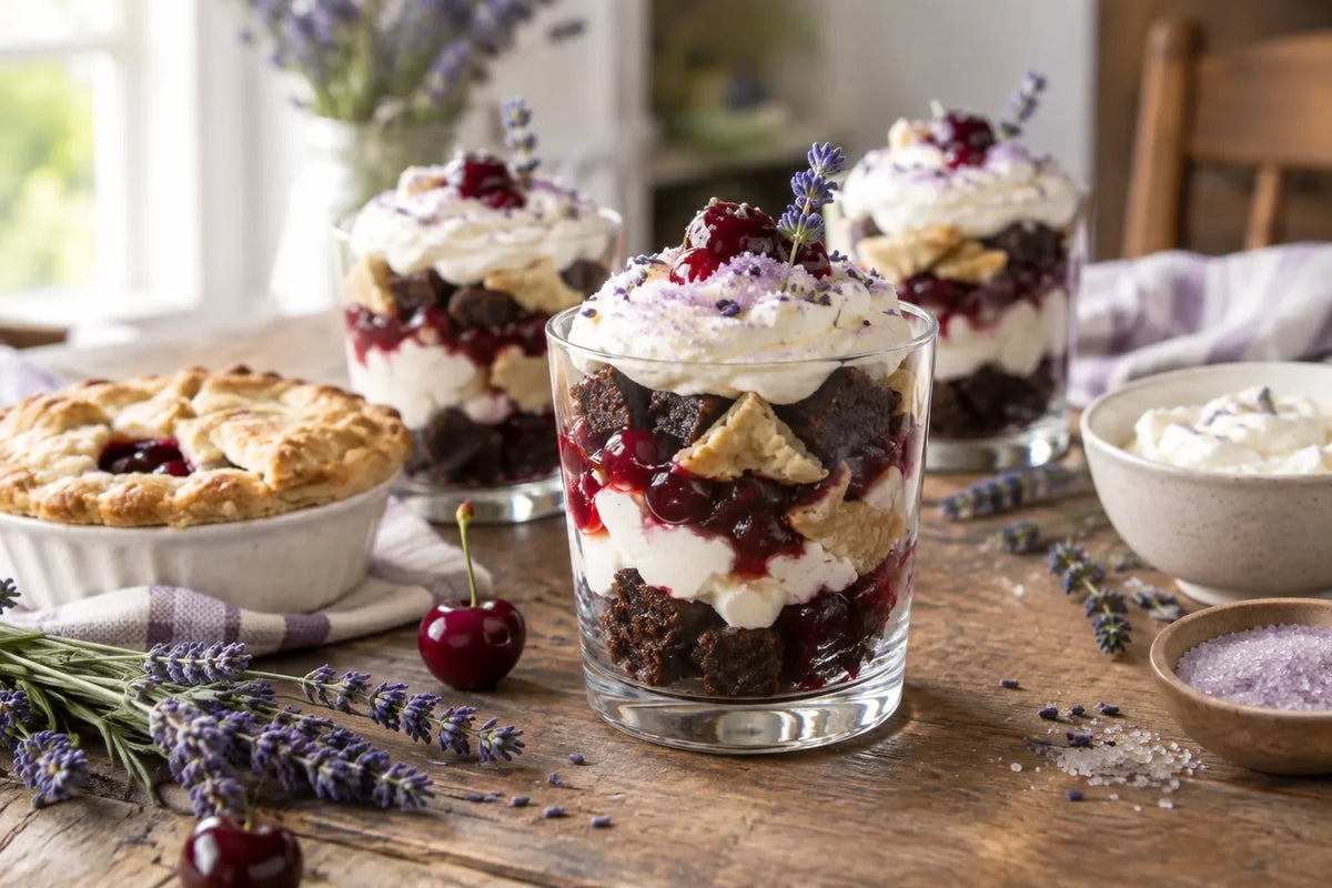Valentine's Cherry Pie Brownie Parfaits: the finished dish (AI-generated food photo)