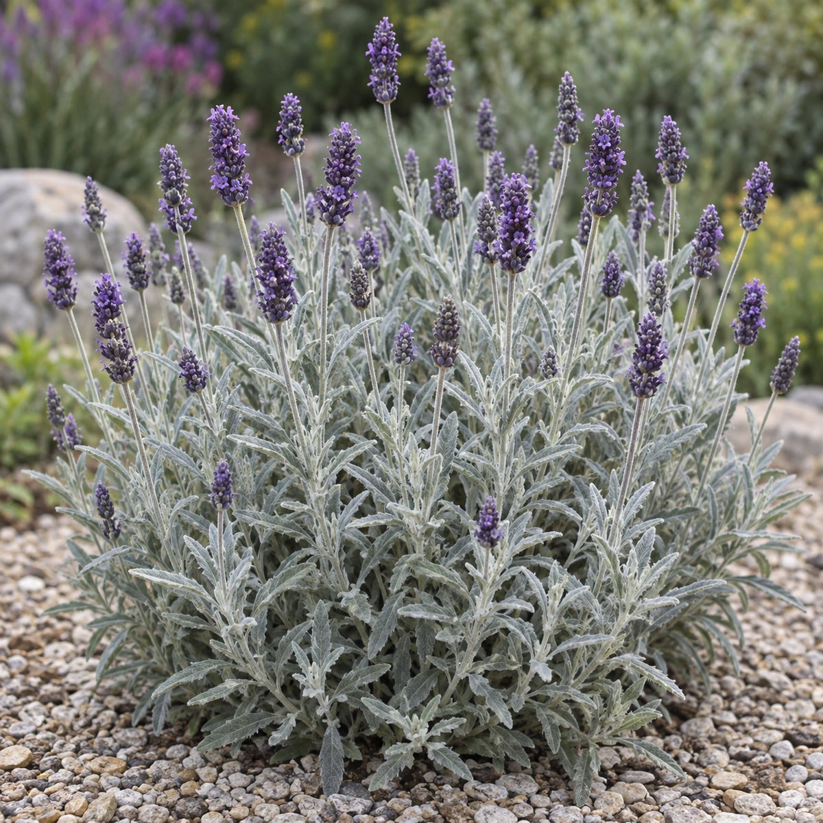 AI-generated illustration of mature Woolly Lavender in bloom; not the size supplied.