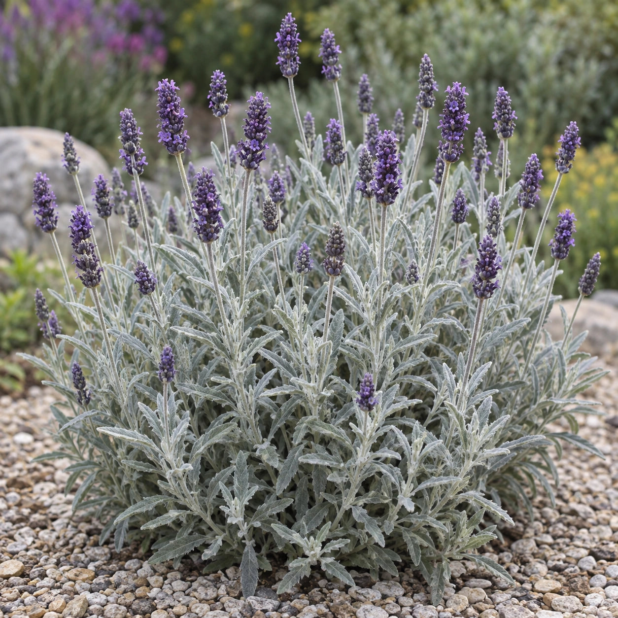AI-generated illustration of mature Woolly Lavender in bloom; not the size supplied.
