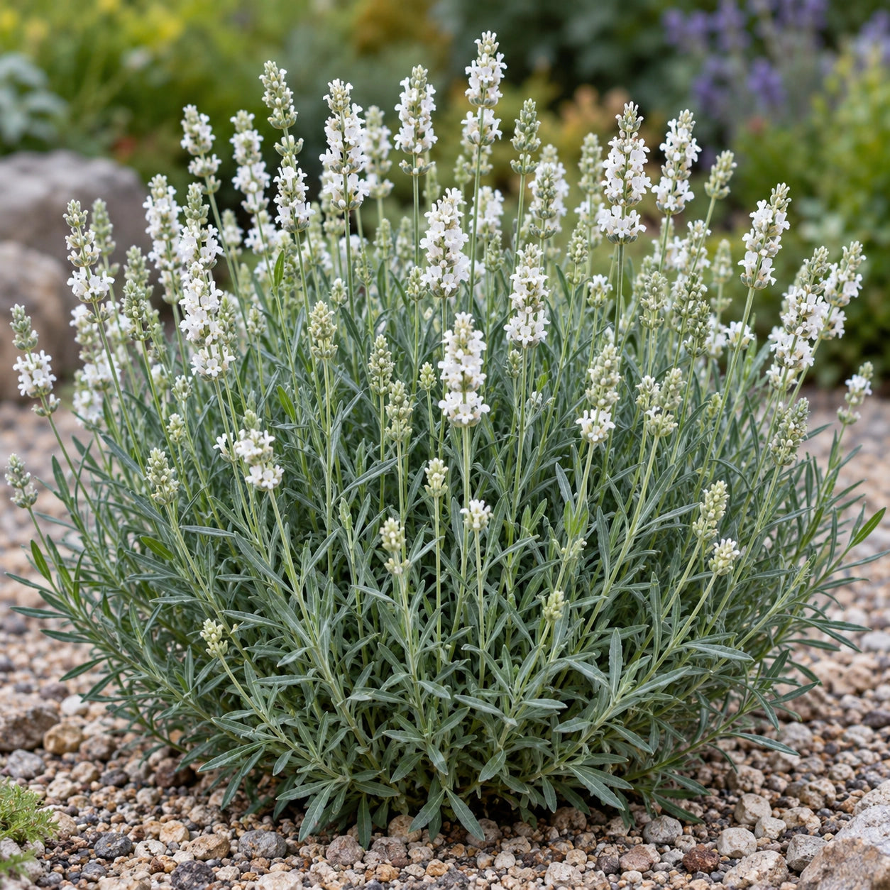 AI-generated illustration of mature Scent White Lavender in bloom; not the size supplied.
