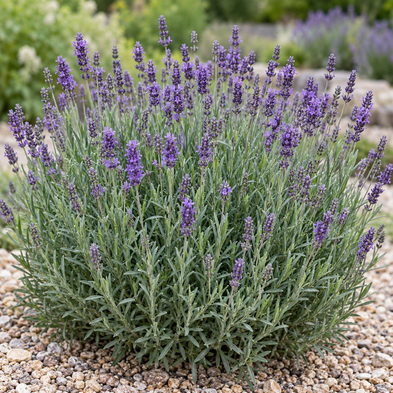 AI-generated illustration of mature Munstead Strain Lavender in bloom; not the size supplied.