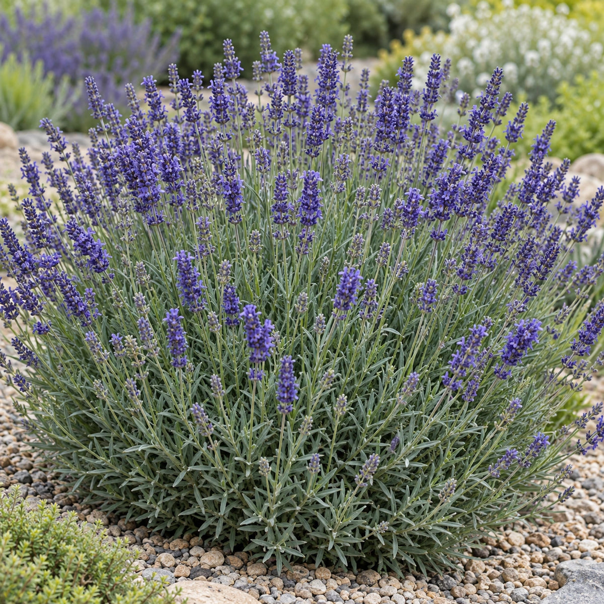 AI-generated illustration of mature Hidcote Giant Blue Lavender in bloom; not the size supplied.