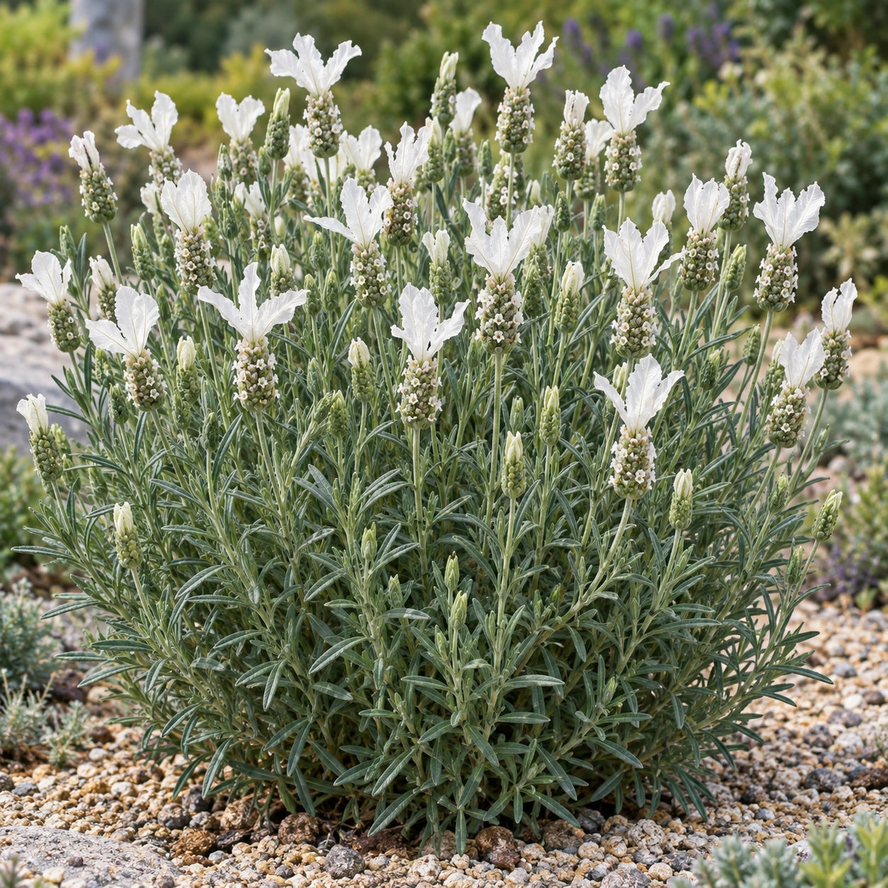 AI-generated illustration of mature Javelin Forte White Lavender in bloom; not the size supplied.