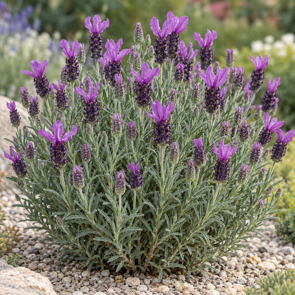AI-generated illustration of mature Javelin Compact Purple Lavender in bloom; not the size supplied.