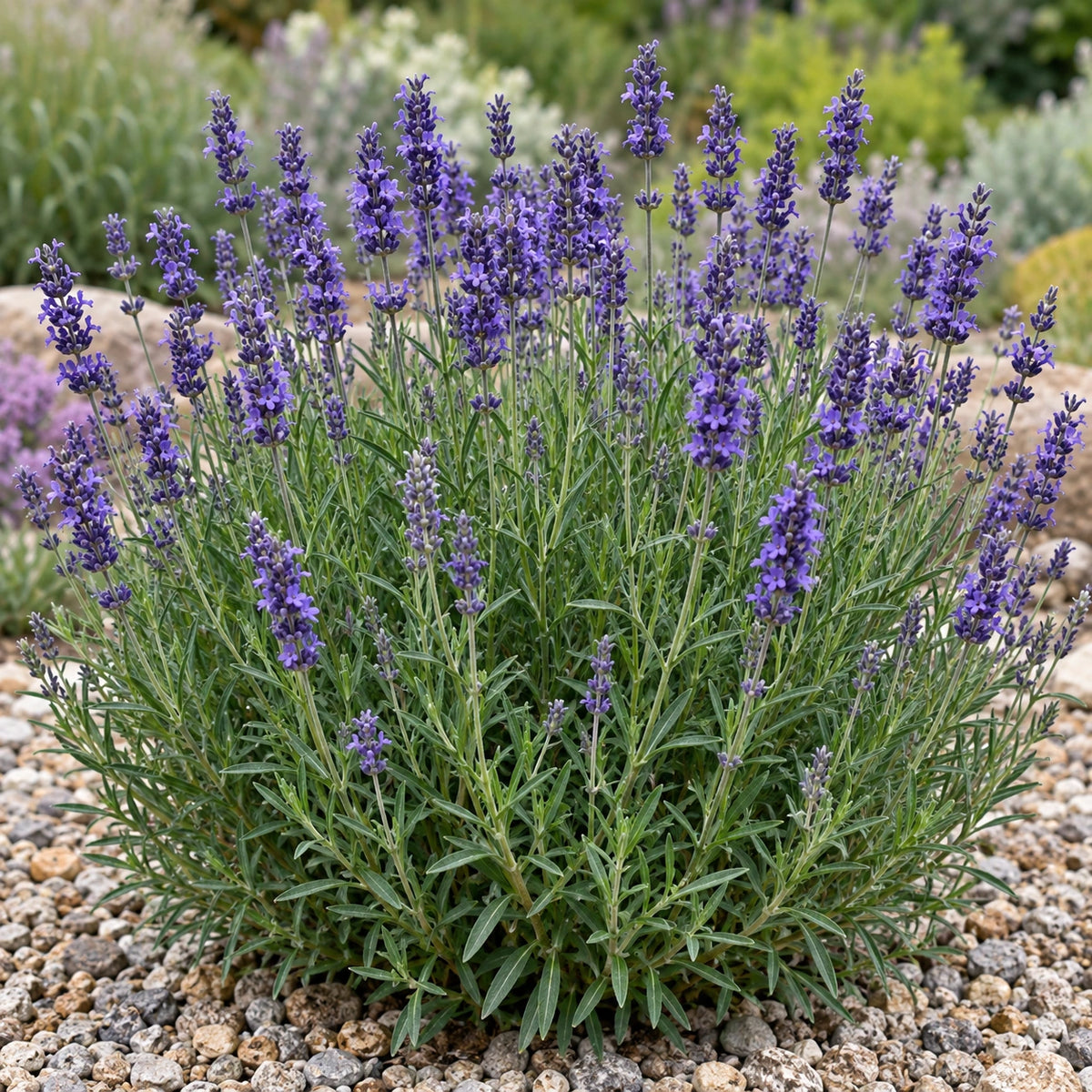 AI-generated illustration of mature Aromatico Blue Lavender in bloom; not the size supplied.