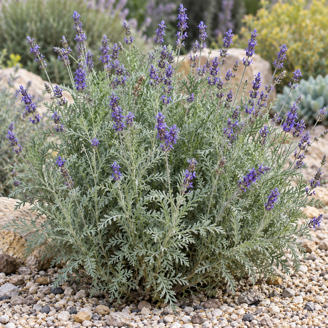 AI-generated illustration of mature Fern Leaf Lavender in bloom; not the size supplied.