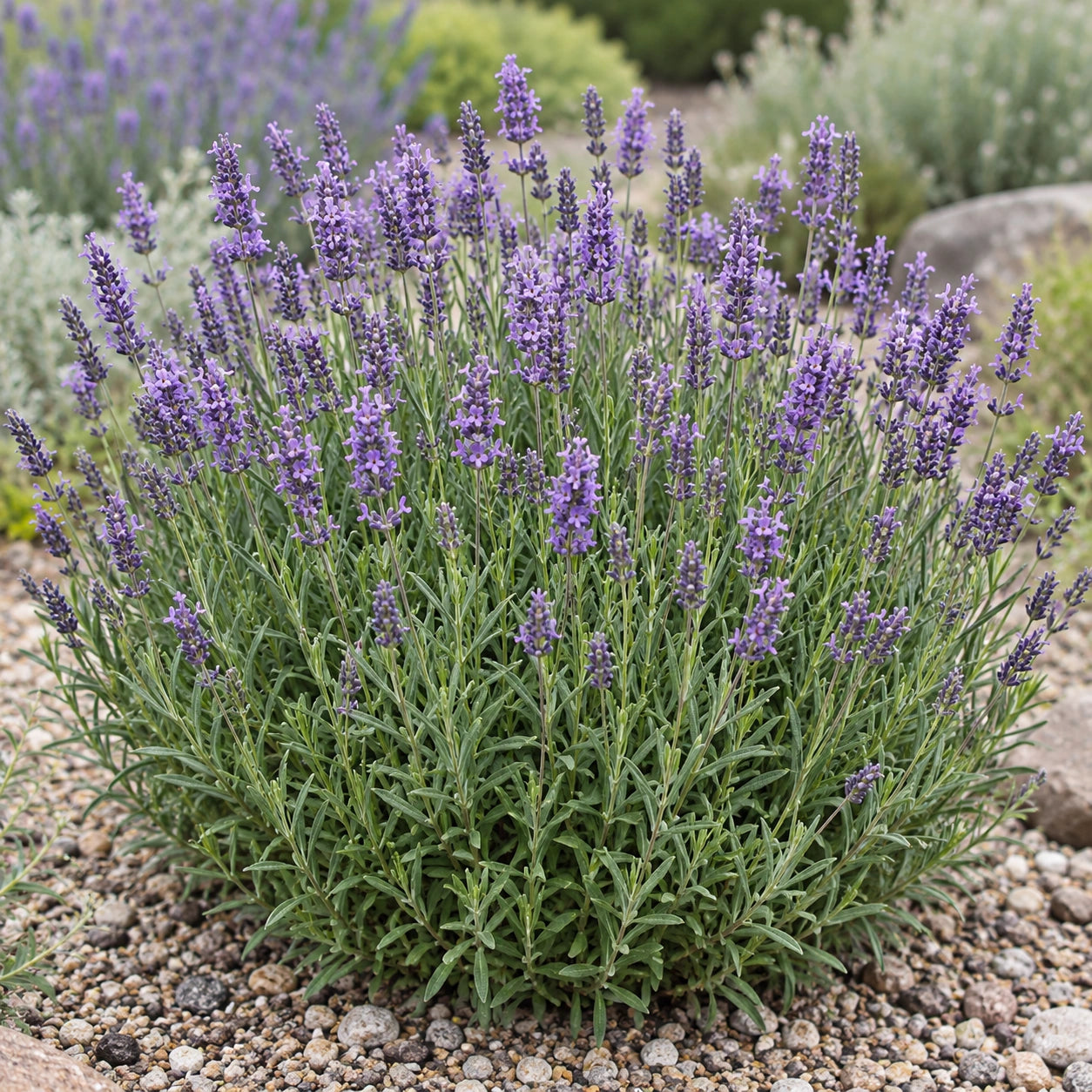 AI-generated illustration of mature Sleeping Beauty Lavender in bloom; not the size supplied.