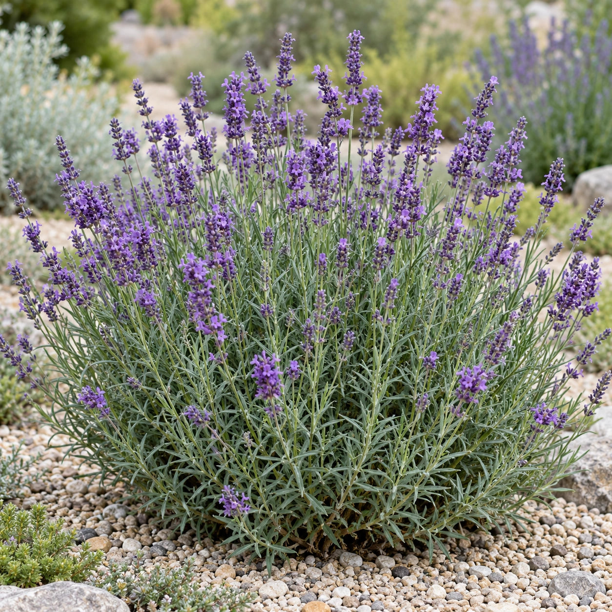 AI-generated illustration of mature Twickel Purple Lavender in bloom; not the size supplied.